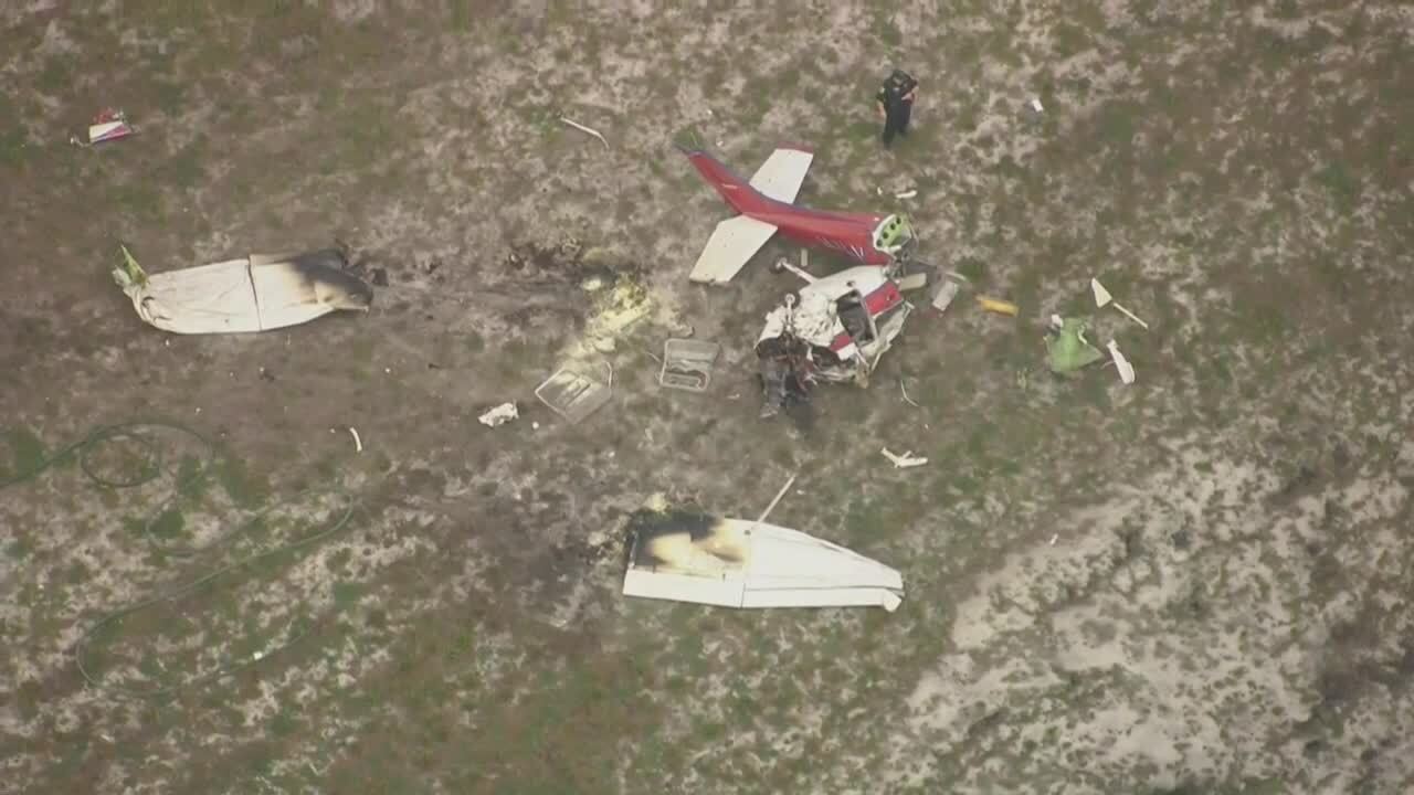 The wreckage of a small plane crash at Palm Beach County Park Airport near Lantana on May 26, 2023.jpg