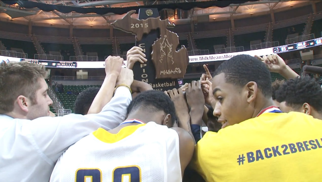 2014-15 Godwin Heights boys basketball celebrates state championship