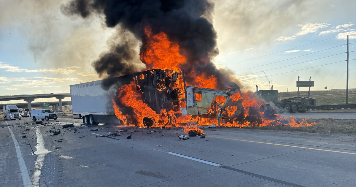 Two semi-trucks involved in fiery crash on I-70 near Colfax Avenue and ...