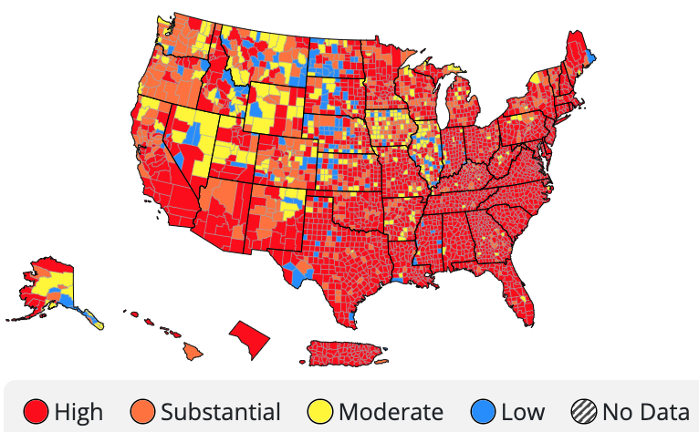 COVID-19 Community Transmission Levels calculated on Jan. 12, 2023.