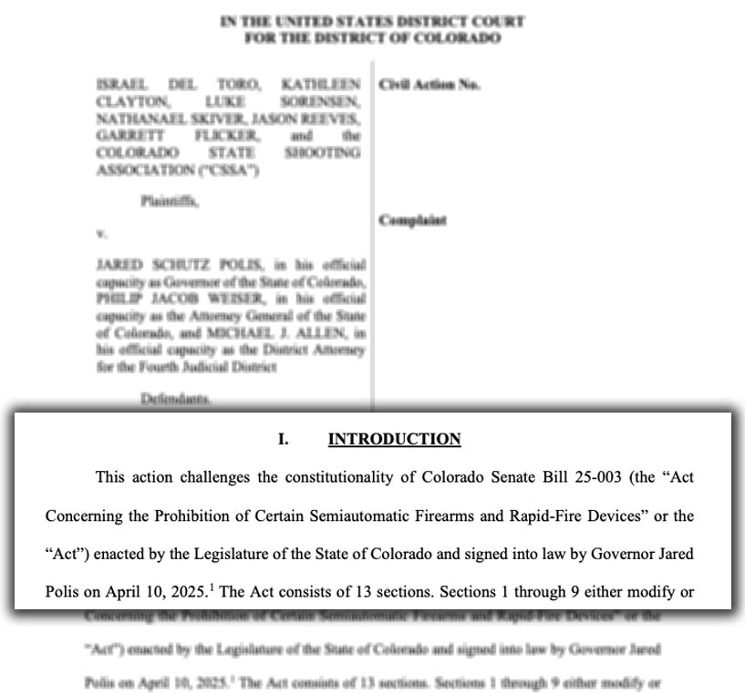 Lawsuit challenging constitutionality of Colorado Senate Bill 25-003