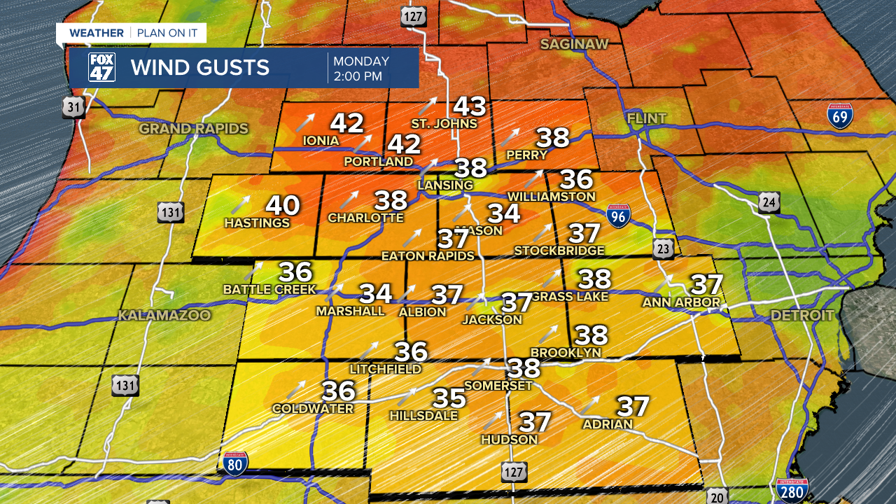 Wind Gusts Monday Afternoon