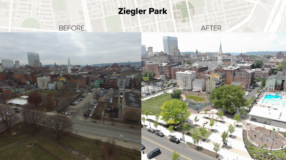 The transformation of Ziegler Park by 3CDC in Over-the-Rhine.