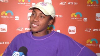 Tennis star Coco Gauff speaks to WPTV reporter John Barron on March 26, 2026.