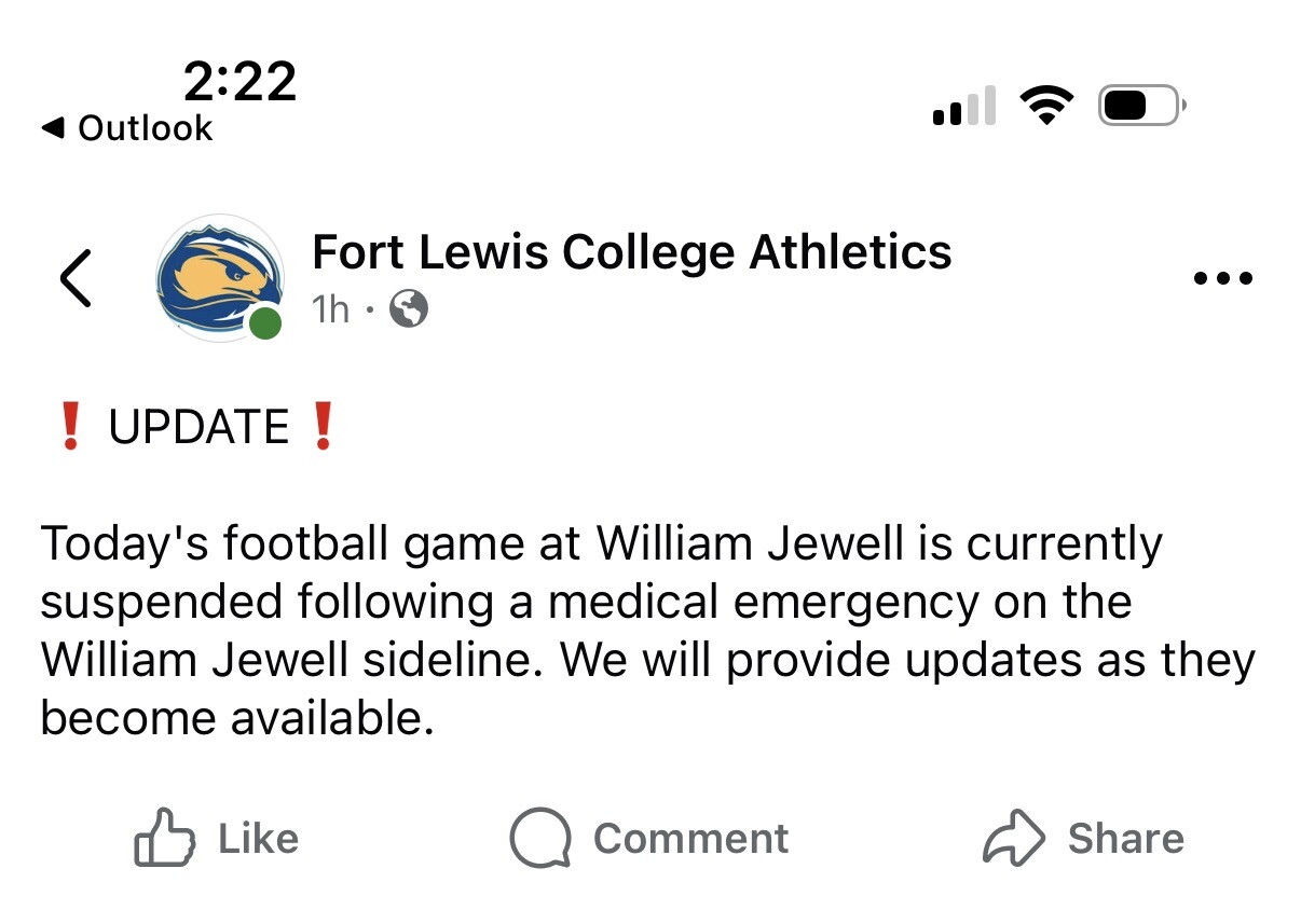 'Medical emergency' suspends football game at William Jewell College