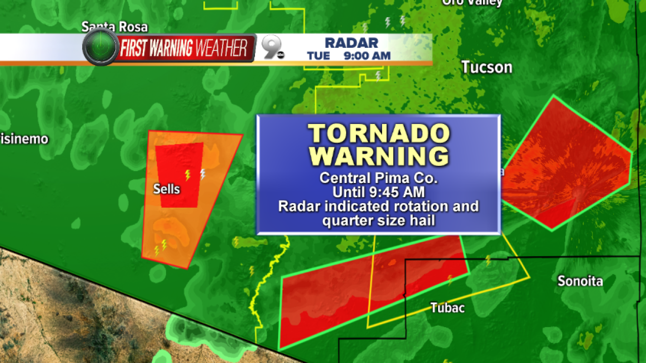 Tornado warning issued in Pima County