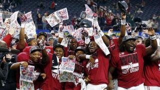 Alabama celebrates their berth into the College Football National Championship Game.