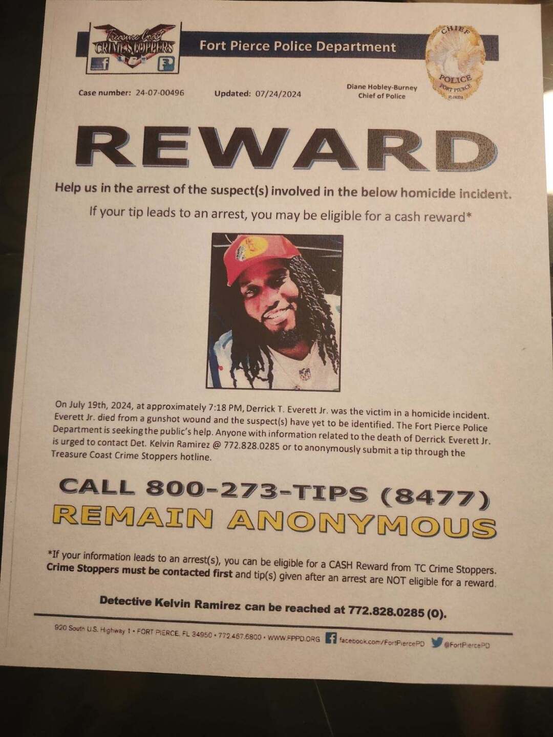 Derrick Everett Jr. reward flyer