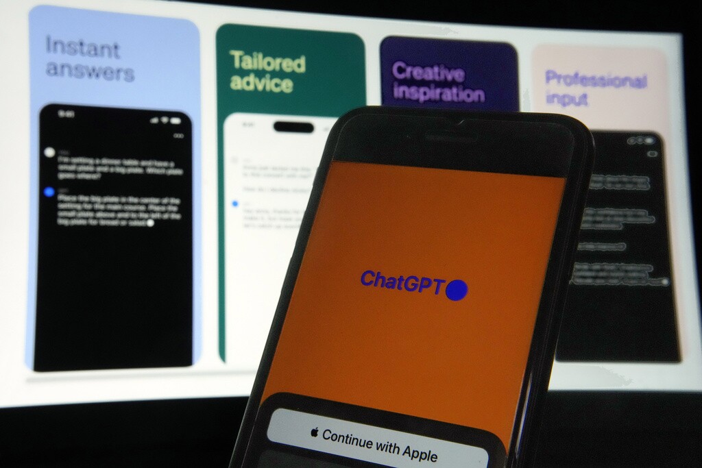 OpenAI's ChatGPT app is displayed on an iPhone