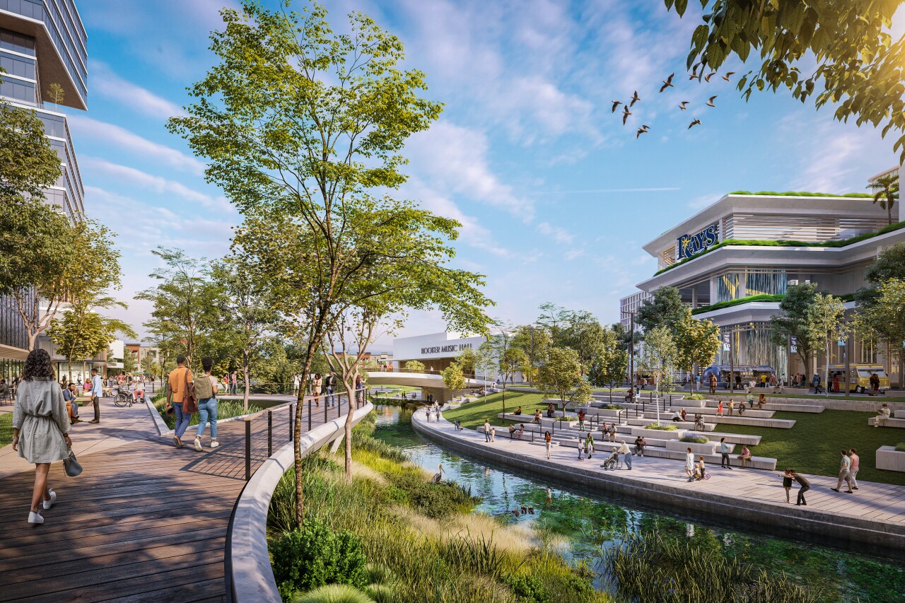 Artist rendering of Tampa Bay Rays new stadium and surrounding area