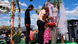 students work on float