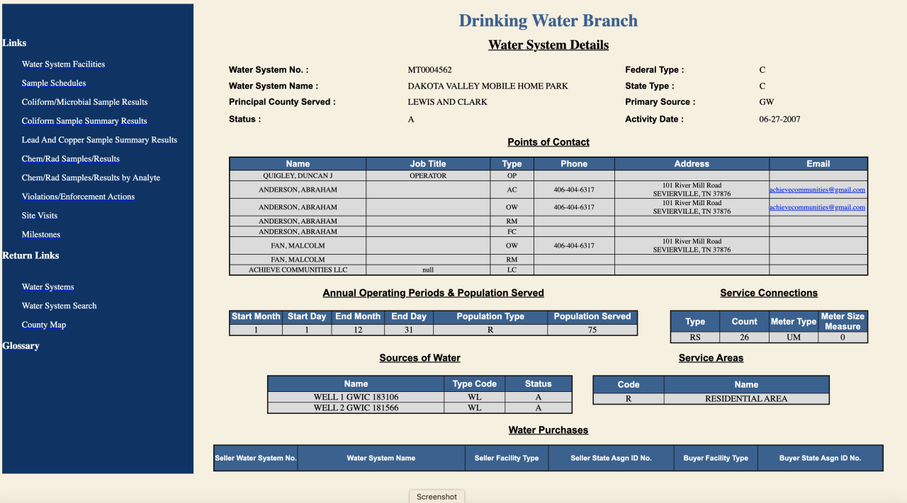 Water System detail on Dakota Valley