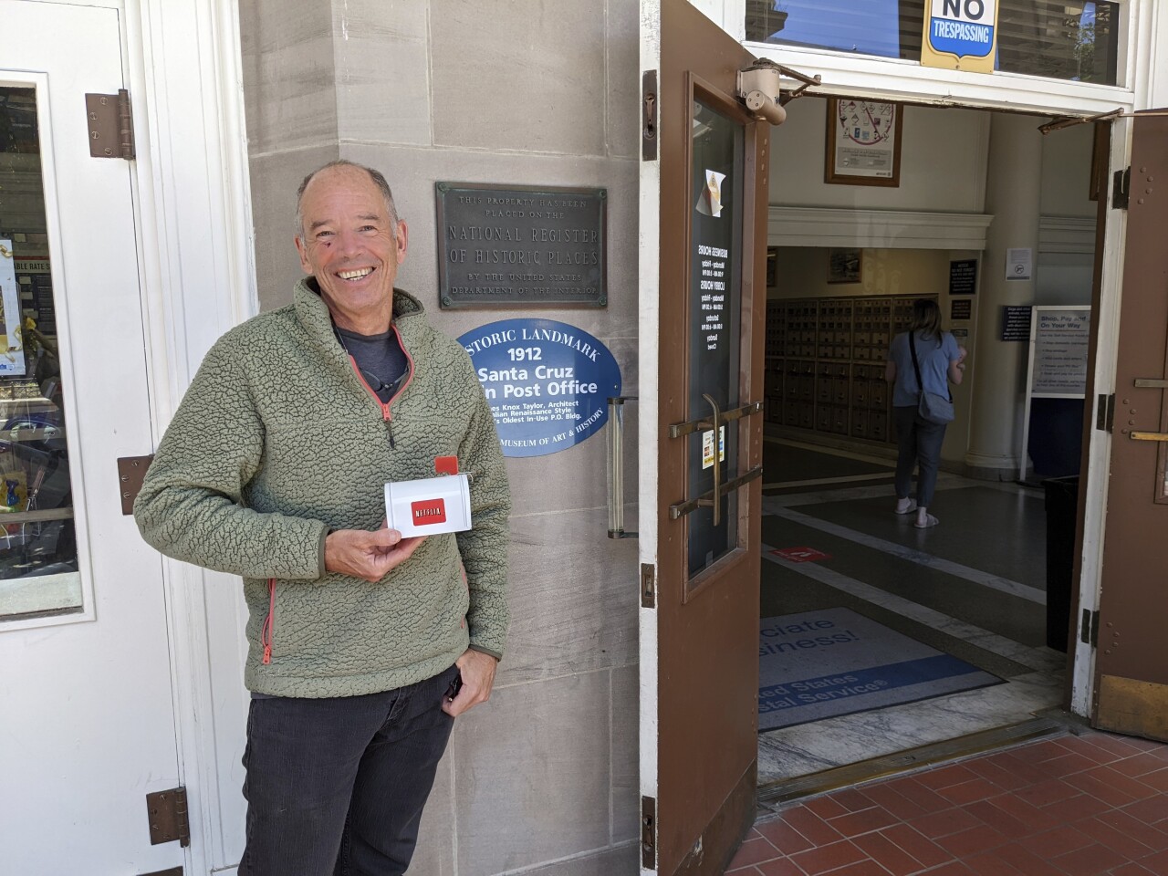 Netflix co-founder Marc Randolph stands outside Santa Cruz, California, post office where he tested postal system, May 31, 2022