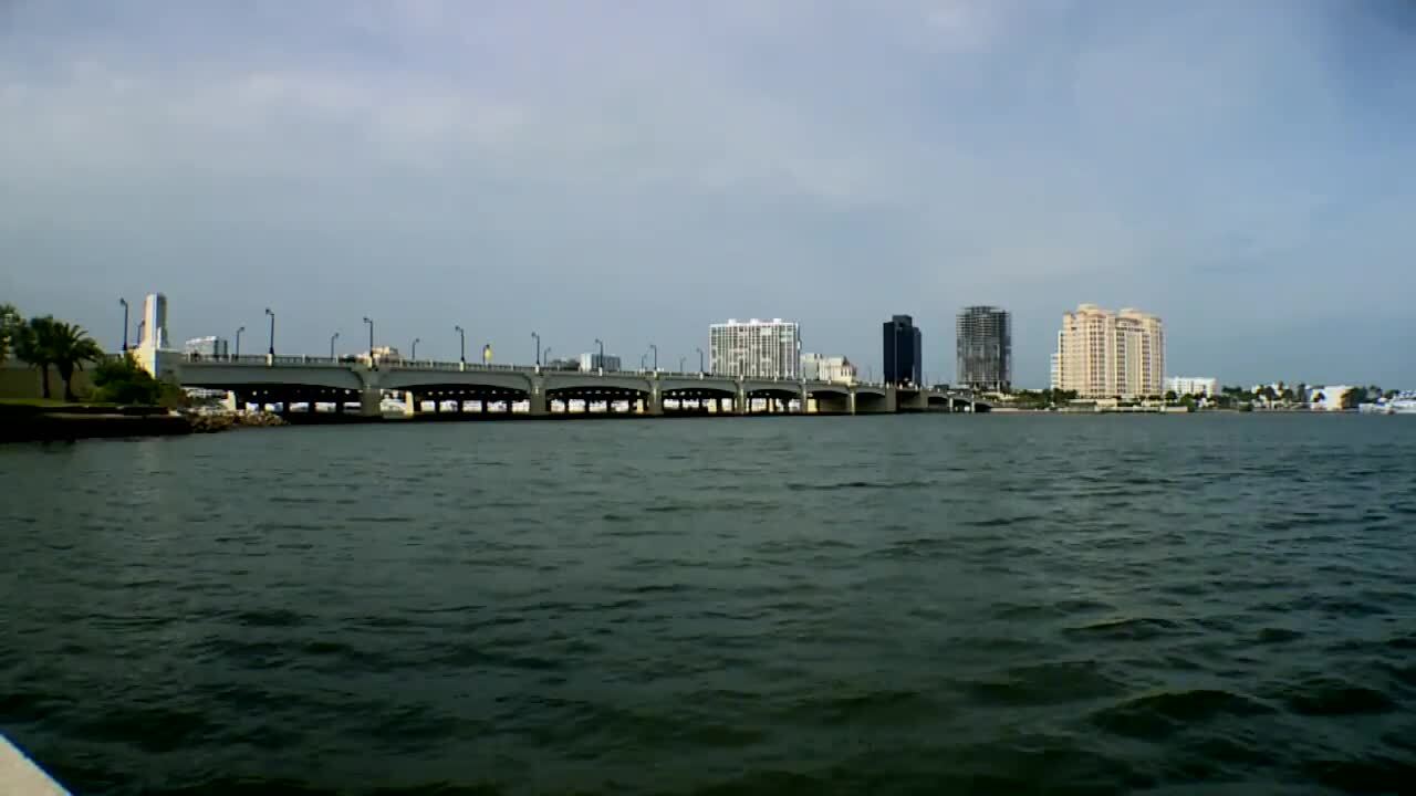 Jeff Greene's unfinished twin towers in West Palm Beach as seen from other side of Intracoastal Waterway