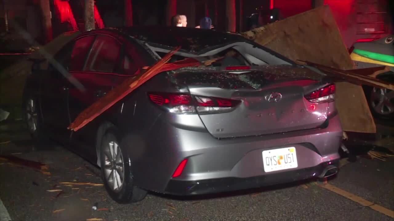 car with piece of wood through its rearview window at Kings Point, Sept. 28, 2022
