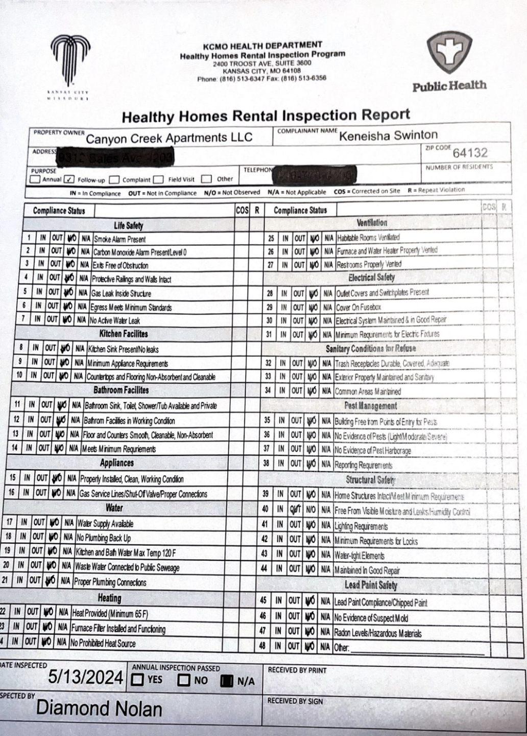 Healthy Homes Rental Inspection Report