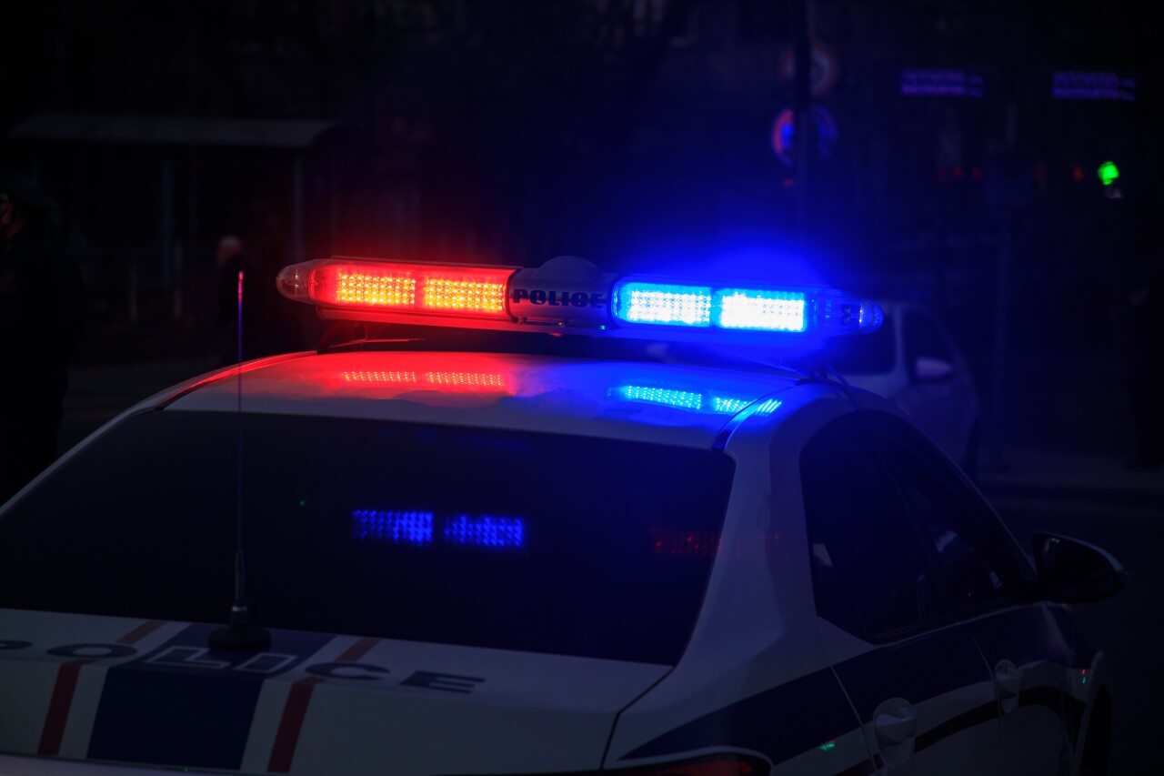 Police car lights at night