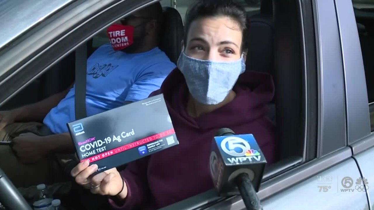 Kaite Piekielsky, received COVID-19 test kit at distribution site, Jan. 7, 2022