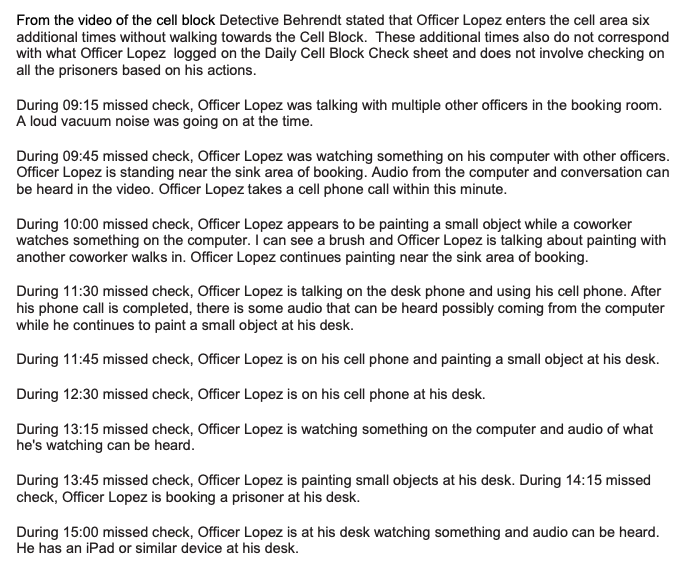 Marco Lopez failed cell block checks