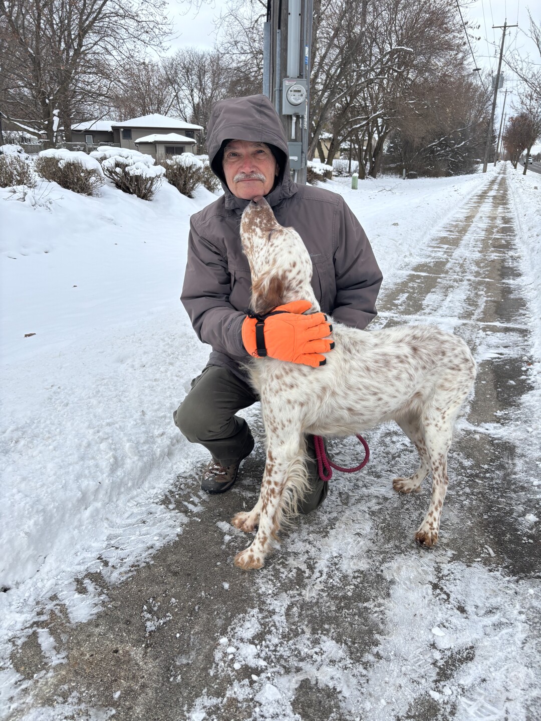 Steve Thompson walks his dog Buddy 10 to 15 miles daily on Germantown sidewalks