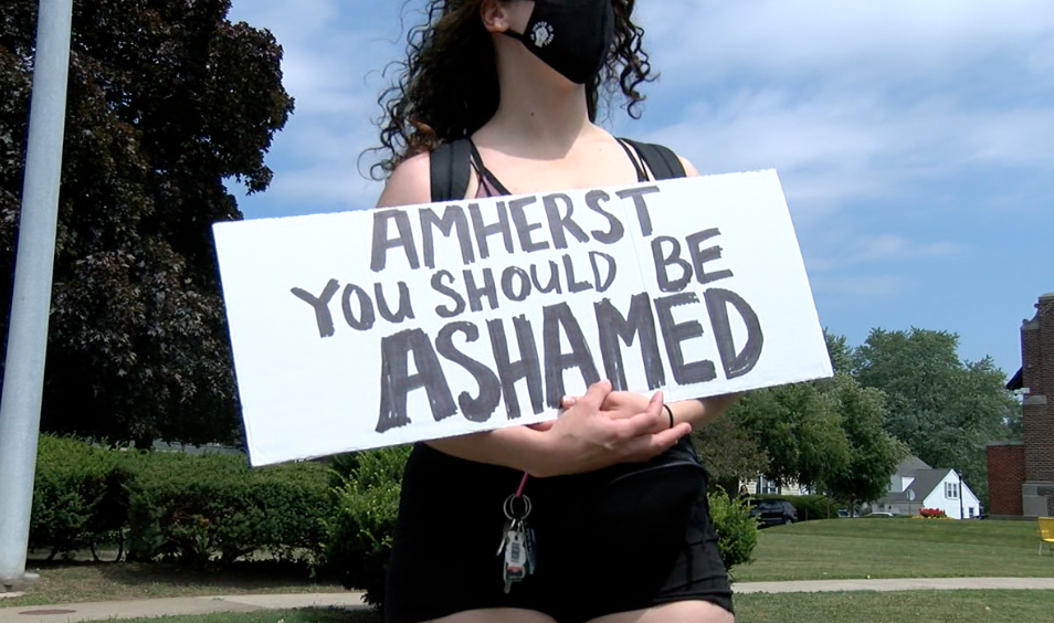'Amherst should be ashamed' sign