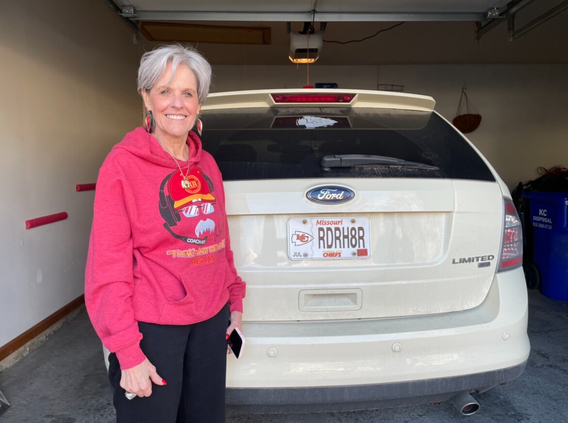 Nancy Walker with RDRH8R license plate