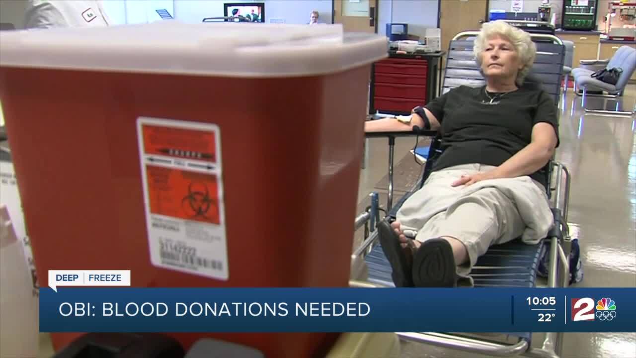 Oklahoma Blood Institute taking a donation from a donor.