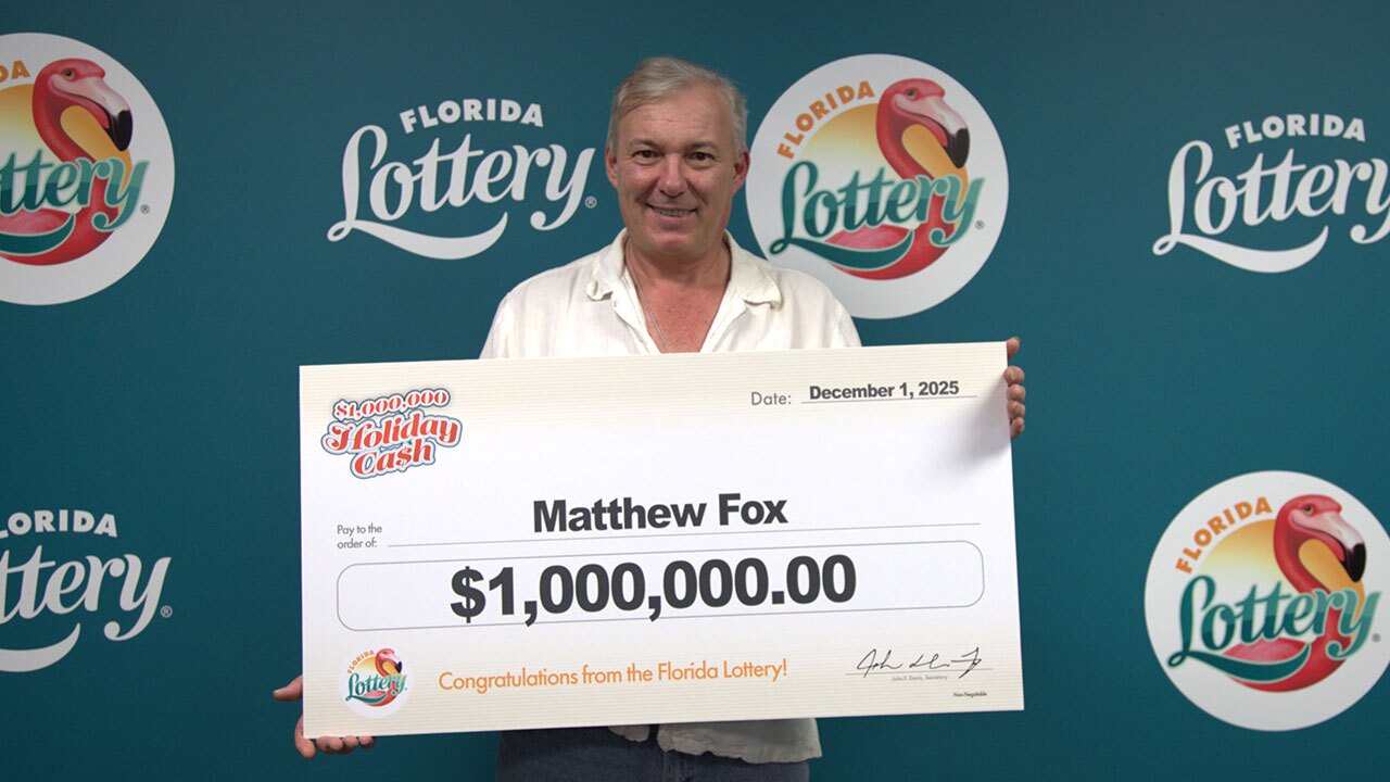 The Florida Lottery announced Thursday that Matthew Fox, 53, of North Palm Beach, claimed a $1 million prize from the $1,000,000 HOLIDAY CA$H scratch-off game on Dec. 1. 