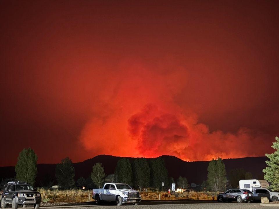 The Gold Mountain Fire burns as crews look on during night operations July 6-7, 2026.