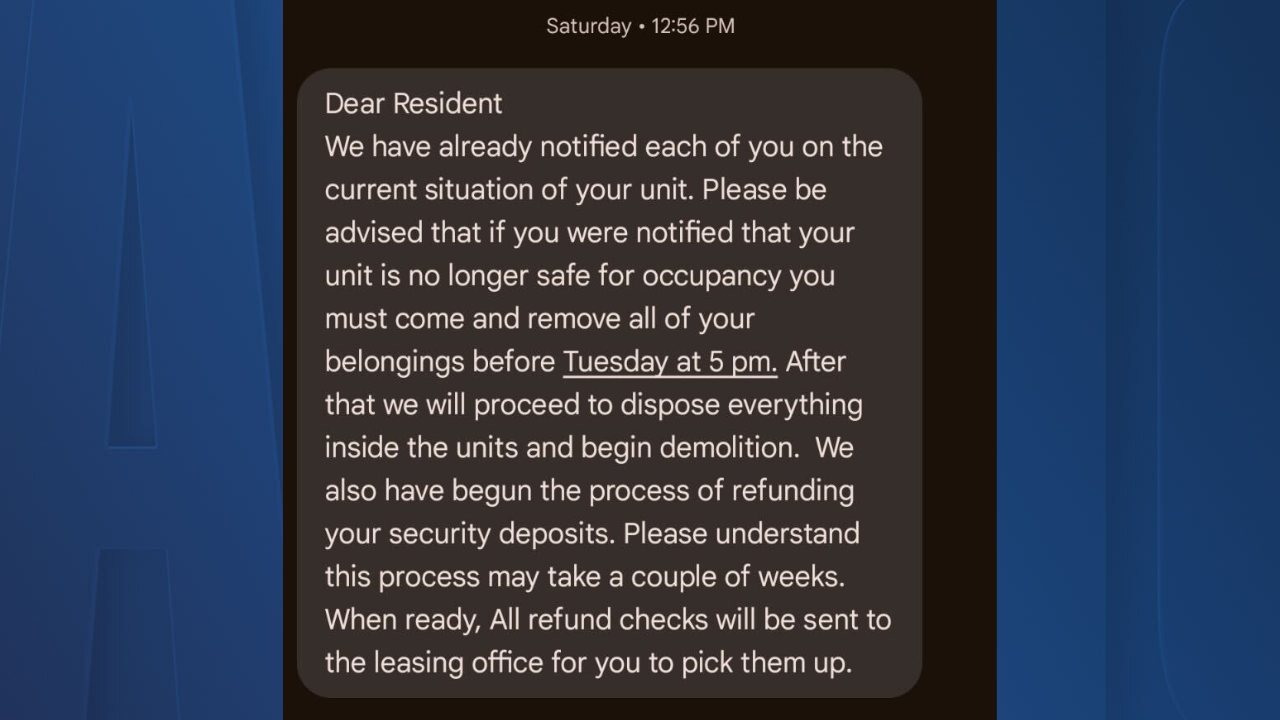Text message sent to some renters at The Standard Apartments
