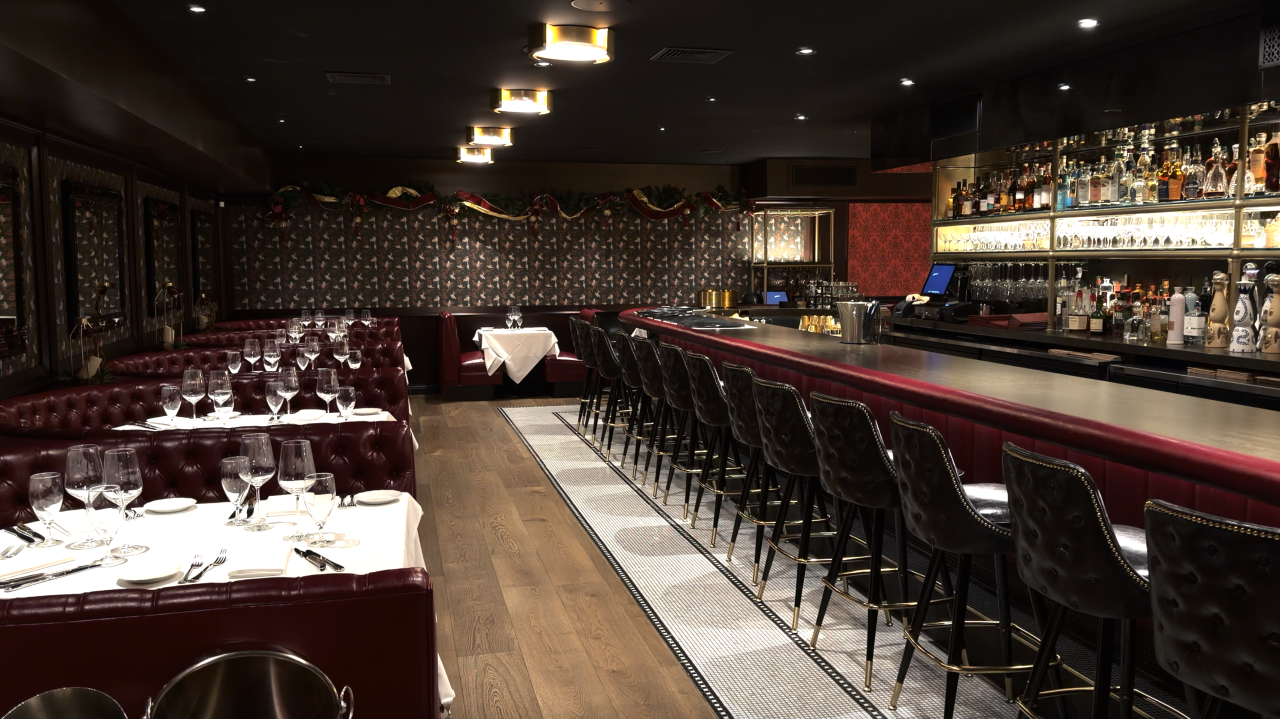Dining and bar area of the steakhouse.
