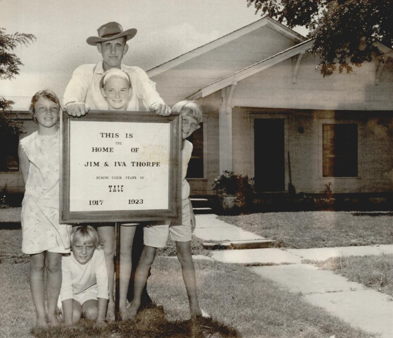 family outside Jim Thorpe Home in Yale, 1967.jpg
