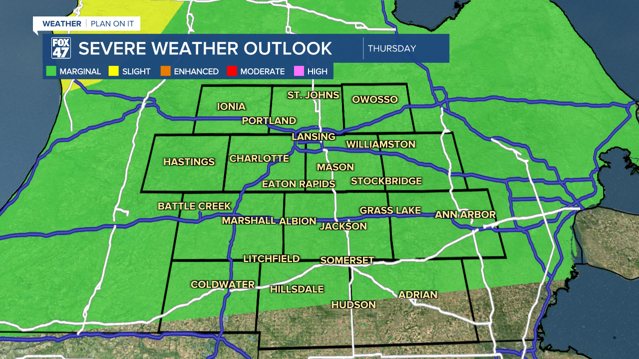 Isolated severe thunderstorms possible Thursday with damaging wind gusts and hail as main impacts