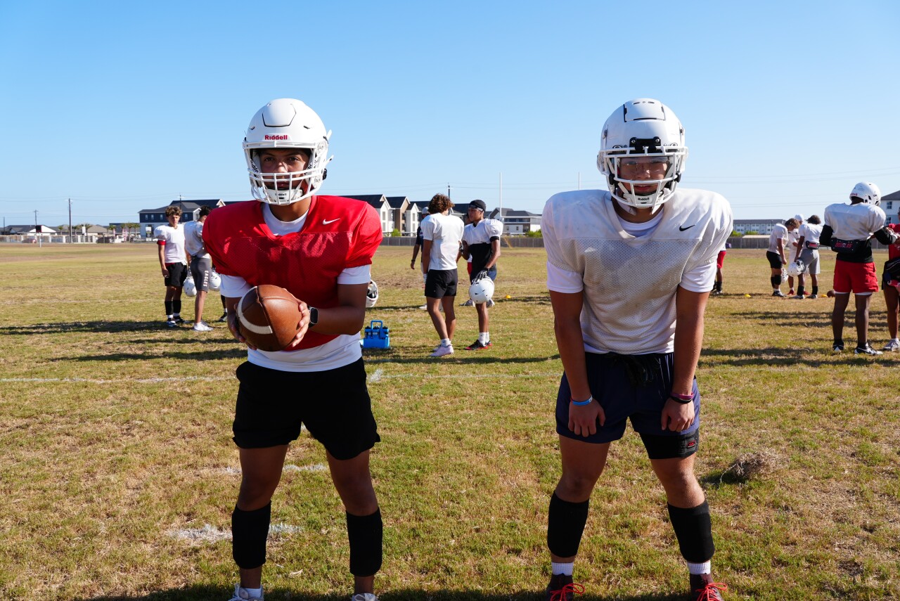 Veterans Memorial running back Andrew Charlebois with quarterback