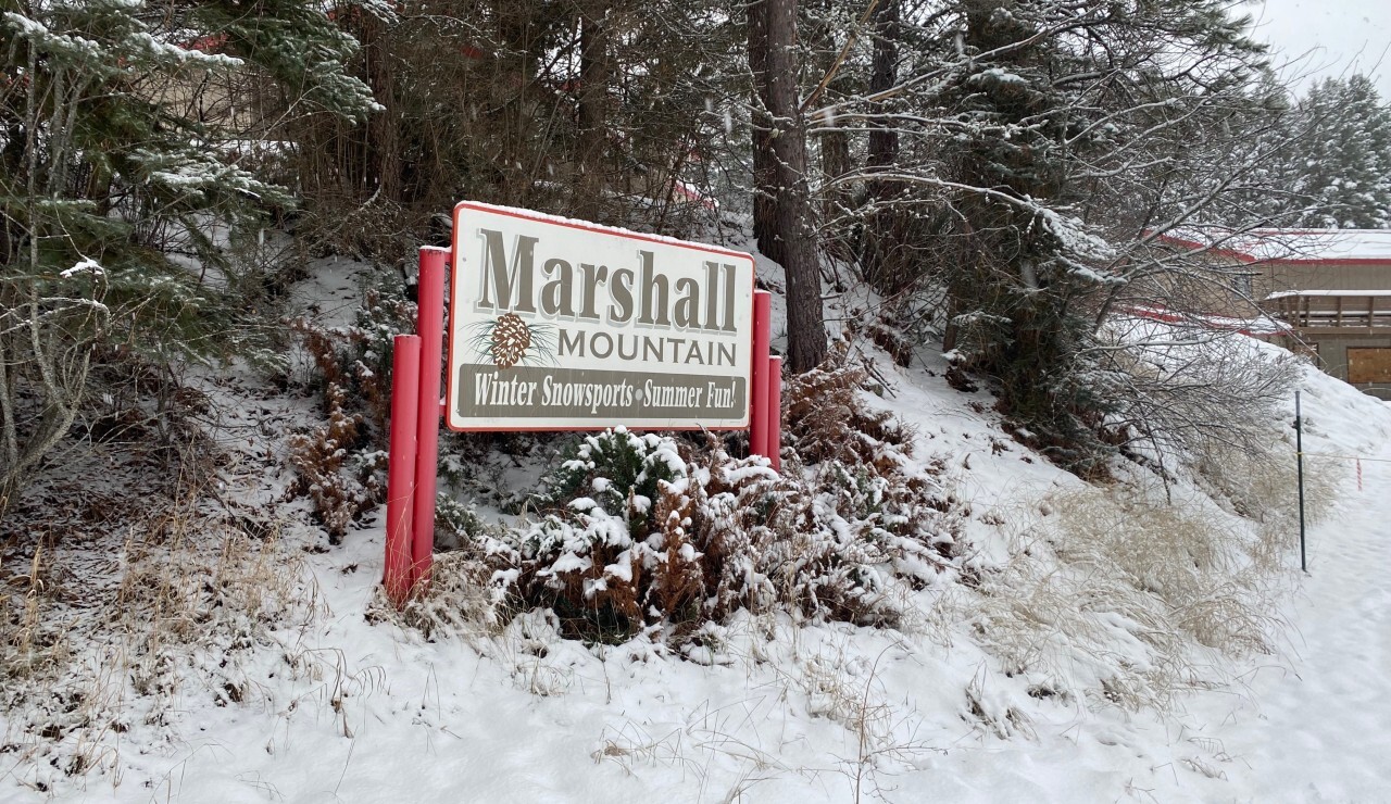 marshall mountain sign winter