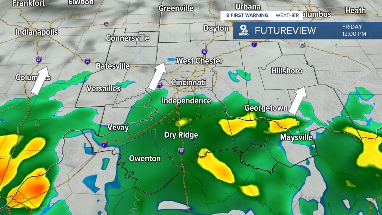 Friday's rain by noon