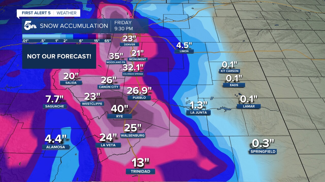 NOT our forecast: This is what one model showed for snow totals for the end of this week yesterday morning. We didn't show you this map!