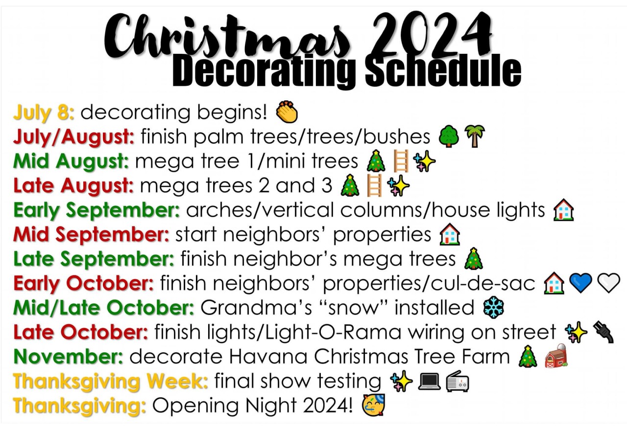 Allison Christmas Spectacular Decorating Schedule