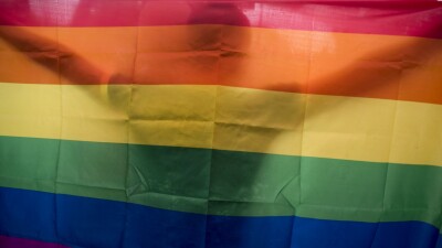 A rainbow flag.