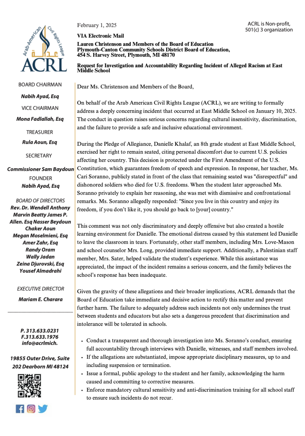 ACRL Letter, page 1