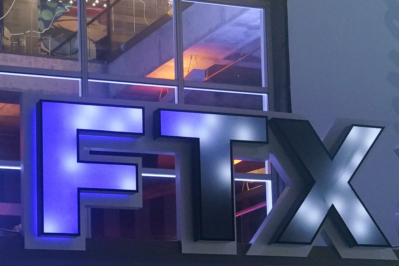 FTX logo outside Miami Heat arena in November 2022