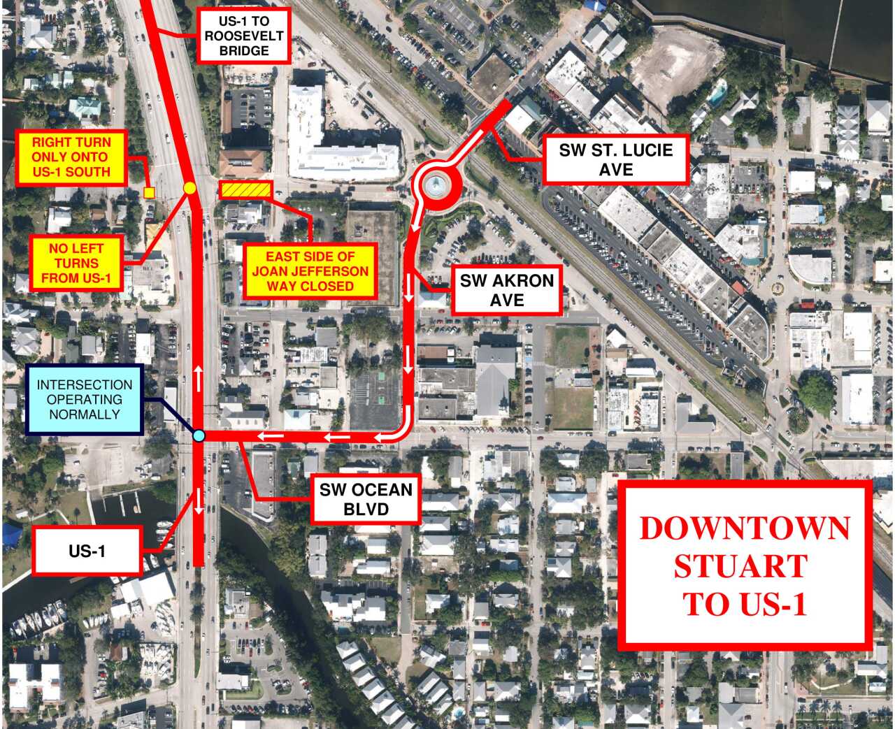 FDOT map of Roosevelt Bridge detours