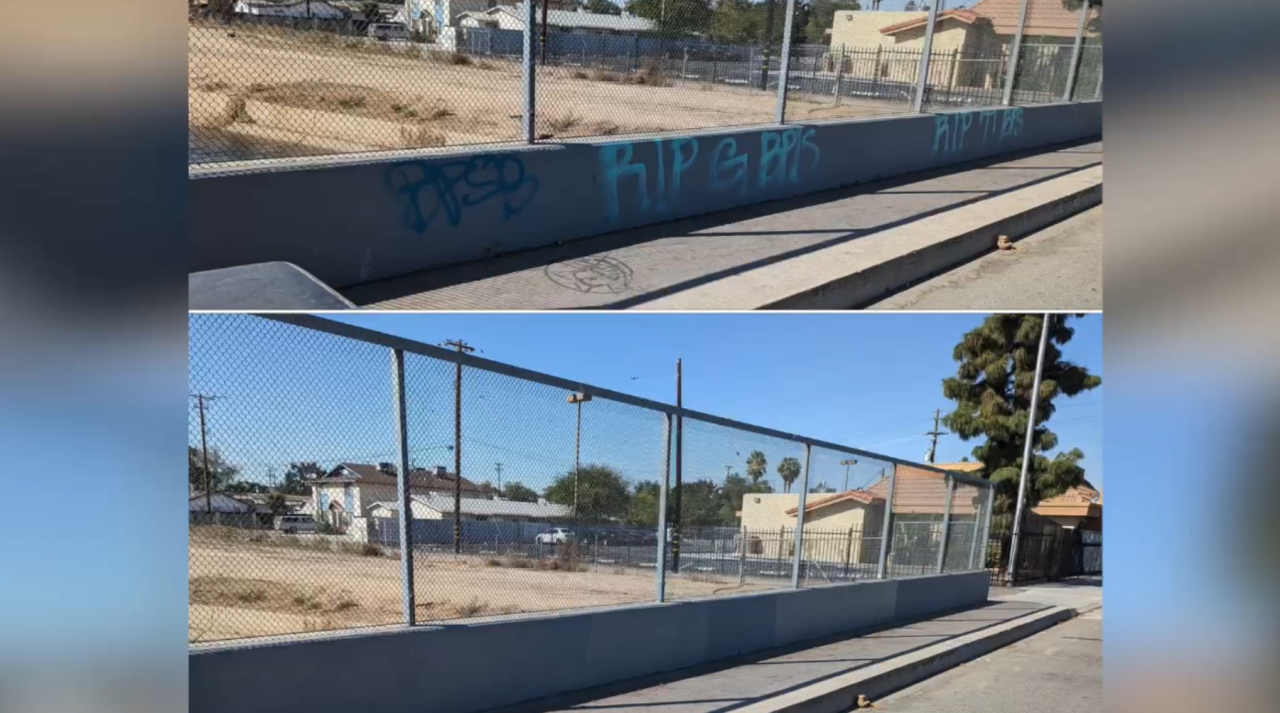Before & After photo of graffiti cleanup