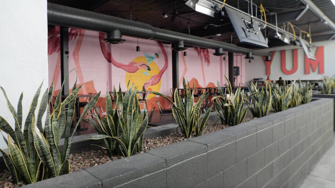 The Flamingo Room of YUMBAR. “We wanted the this to be a just a fun room. I want to roll with the pink robot just like this idea of these giant flamingos like to welcome you right into that space,” said Menaguale.