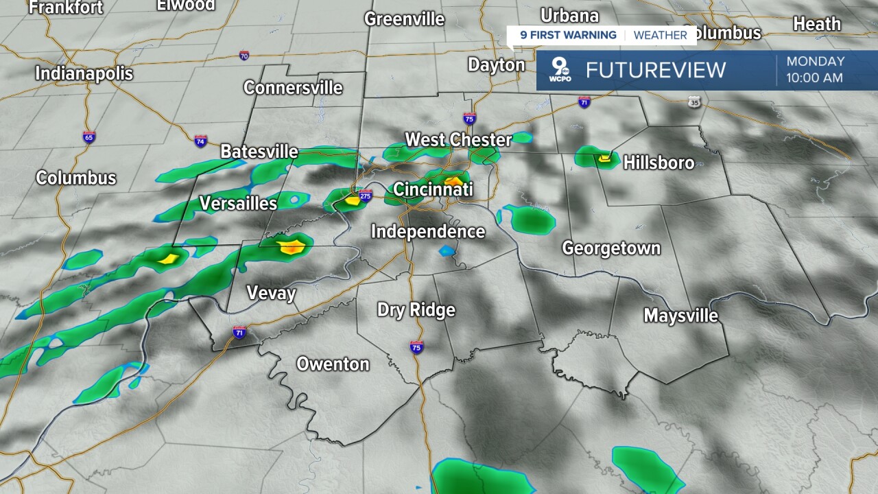 Spotty rain chance Monday morning