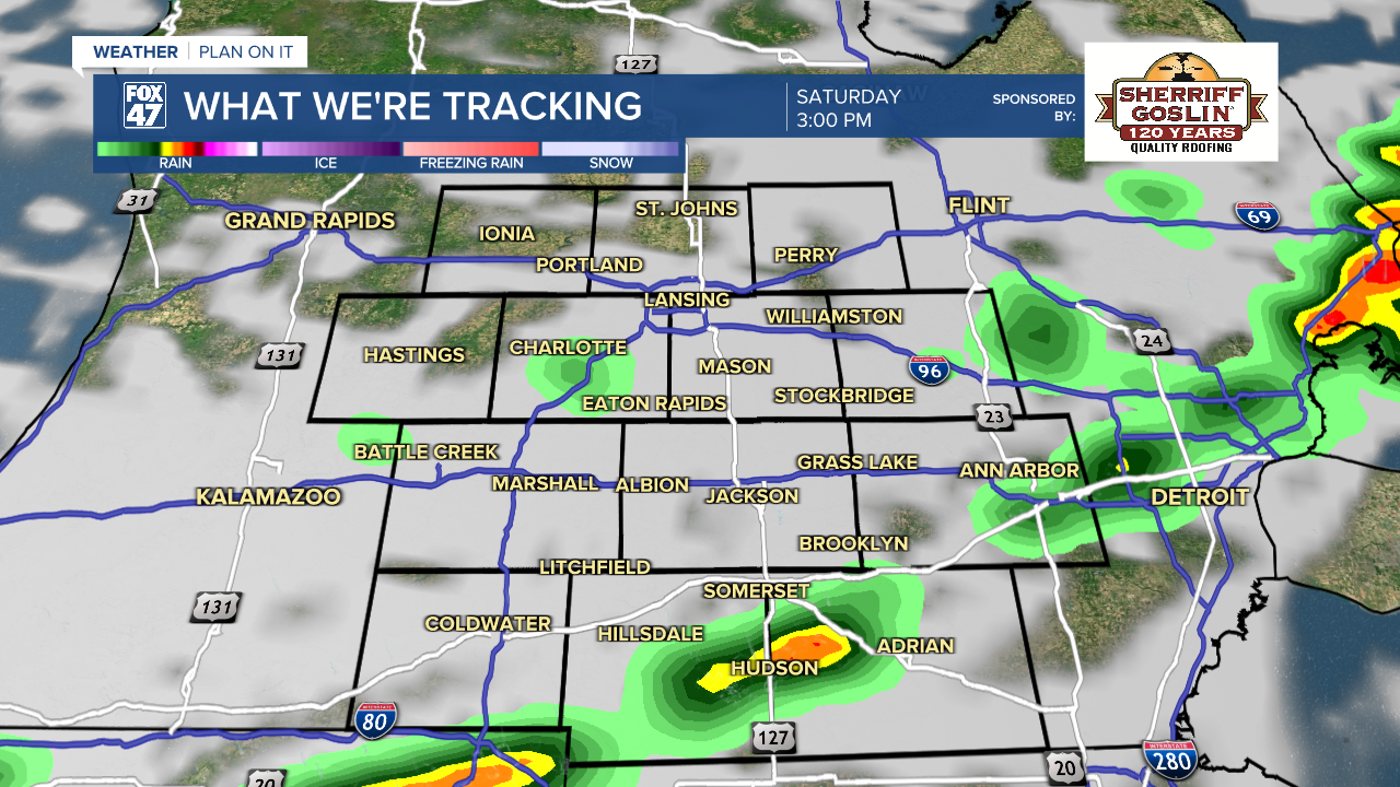 Showers and storms begin Saturday morning and last through the late afternoon with no severe impacts expected