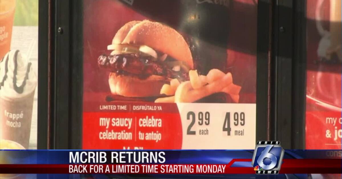 McRib will return to McDonald's on Monday