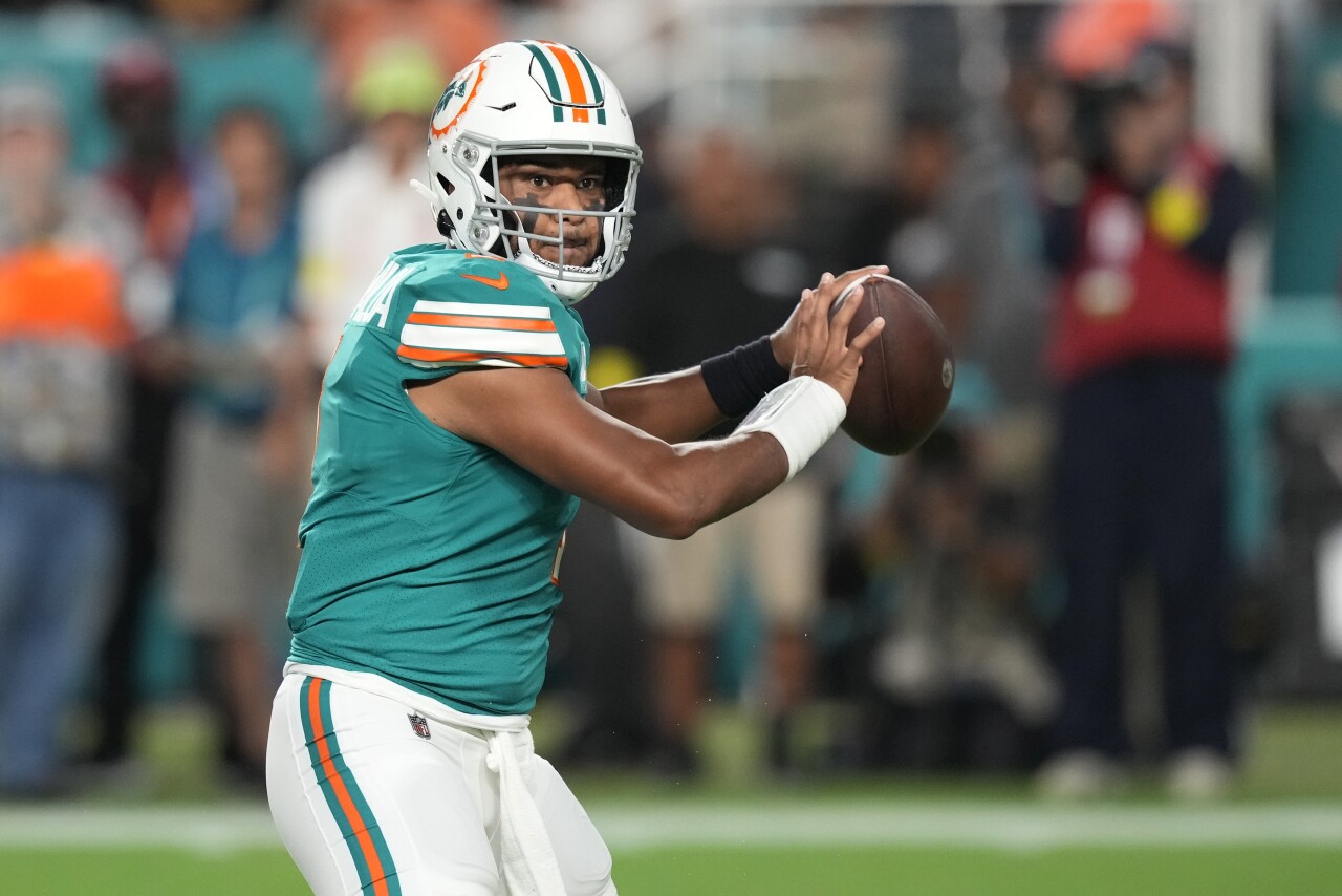 Miami Dolphins QB Tua Tagovailoa in first quarter vs. Pittsburgh Steelers, Oct. 23, 2022