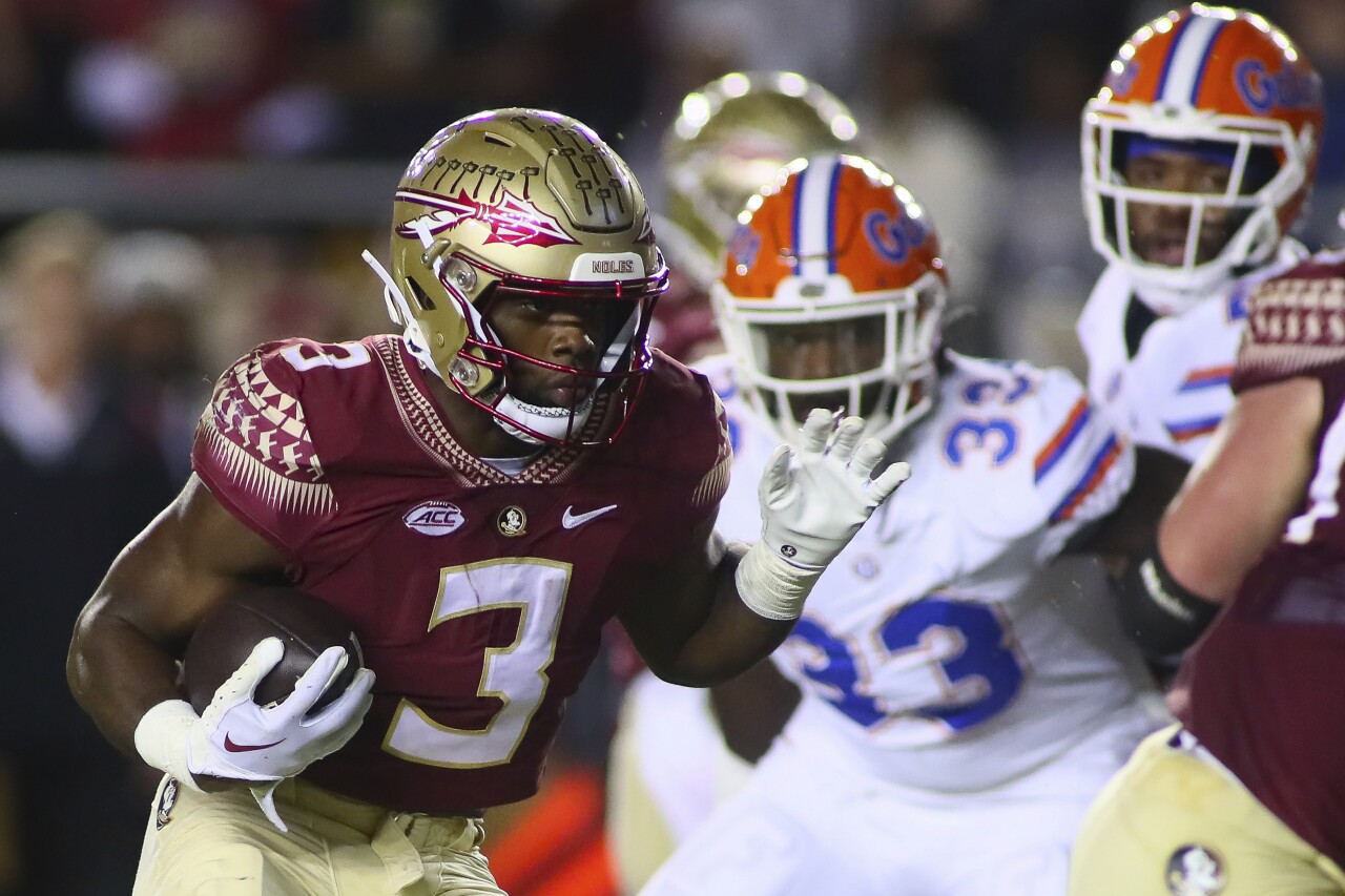 Florida State Seminoles running back Trey Benson scores TD in first quarter vs. Florida Gators, Nov. 25, 2022