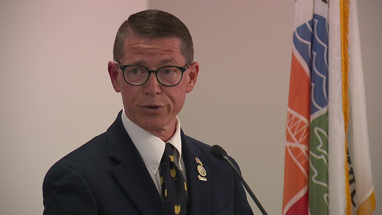 Ohio Rep. Sean Brennan, D-Parma, talks about the need for property-tax relief at a news conference on Tuesday.